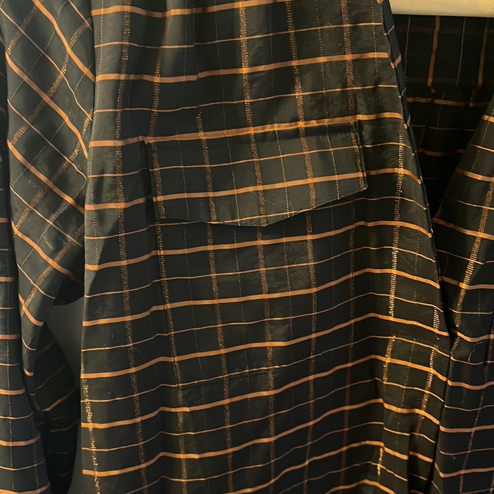 Ann Taylor XSP Black & orange sparkling thread plaid shirt. - Picture 4 of 4